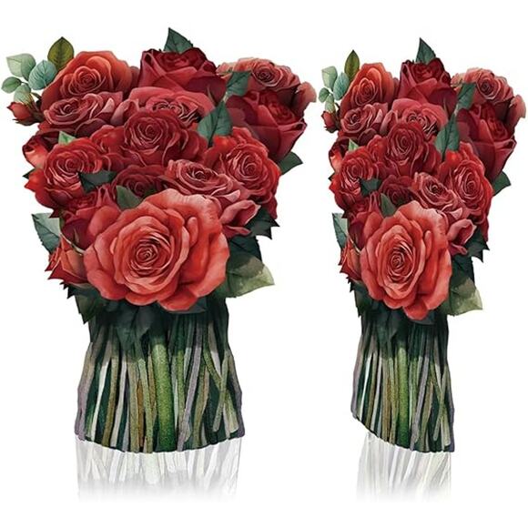 Pop Up 3D Red Roses Bouquet Birthday Anniversary Congrats any Occasion Card - Picture 3 of 5